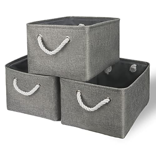 Storage Bins Medium 3 Pack Storage Baskets for Organizing Shelves (Grey / 3PCS/Medium -13.8Lx9.8Wx6.7H)