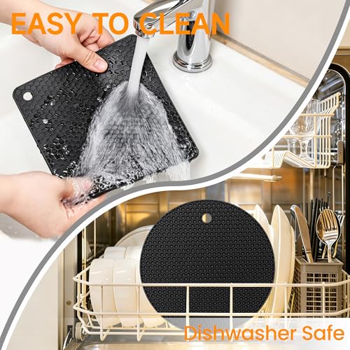 Silicone Trivets for Hot Dishes (Black: Square & Round)