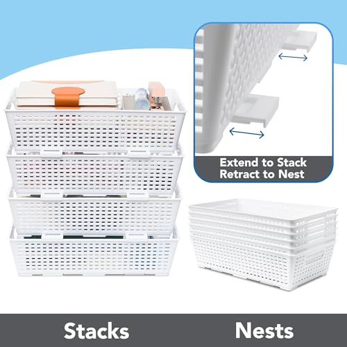 Stackable Woven Plastic Basket (White)