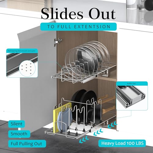 Slide Out Pan and Pot Lid Organizer For Under Cabinet (Pot lid organizer)