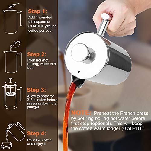 French Press Coffee Maker (Silver / 17 oz)