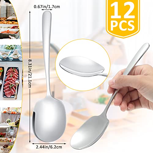 12 Pcs Stainless Steel Serving Spoons Set for Buffet 8.3 Inches Large Serving Utensils Dishwasher Safe Metal Polished Buffet Spoons for Food Cooking Catering Kitchen Banquet Restaurant Gifts