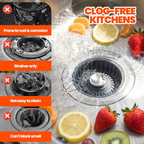 3 in 1 Kitchen Sink Drain Strainer Stopper Basket Pop Up Silver (2pack / Silver)