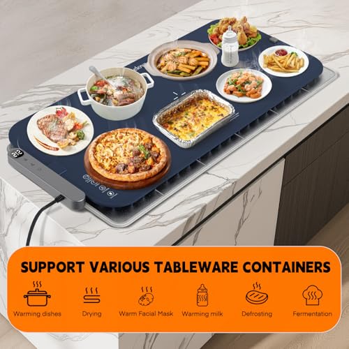 Warming Mat for Food (Dark-blue / XL: 35.8''×15.8'')