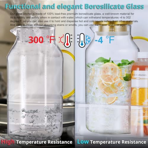 1 Gallon Gold Glass Pitcher with Lid and Handle (Gold / 128 Ounces)