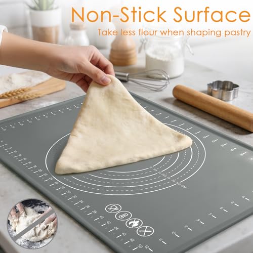 Silicone Pastry Mat 24" x 16" Baking Mat with Measurements and Edge Heightening (Dark Gray / 23.6"L x 15.7"W)