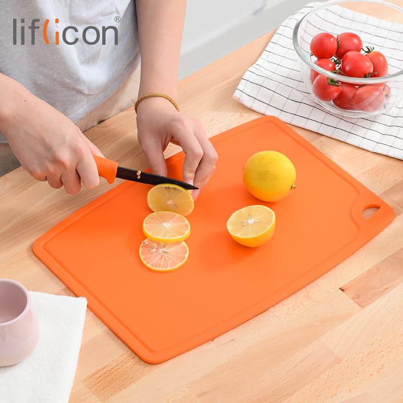 Thick Silicone Cutting Boards for Kitchen Silicone Chopping Boards (9.1"L x 7.1"W & 14.6"L x 10.4"W / Orange)