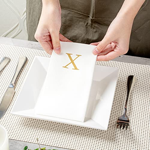 Paper Rectangle Gold Letter X Linen (Gold / 50 Count / X)