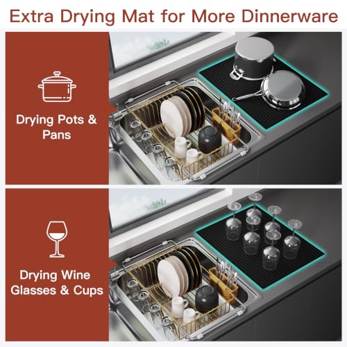 Gold Dish Drying Rack in Sink with Mat (Gold / For 12"-30"w Sink, with Mat)
