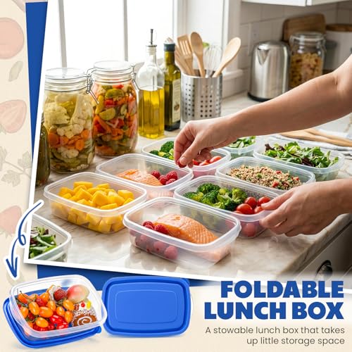 18 Pcs 33 oz Plastic Food Storage Containers with Lids (Dark Blue)