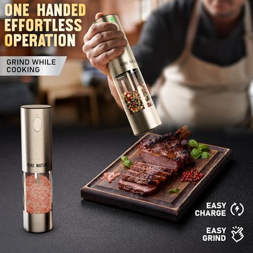 Electric Rechargeable Salt and Pepper Grinder Set with Tray