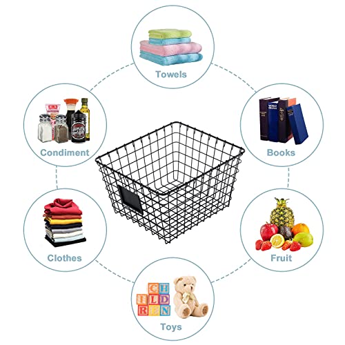 4 Pack【Large】 Wire Handmade Storage Basket for Organizing Household Goods (Medium Black)