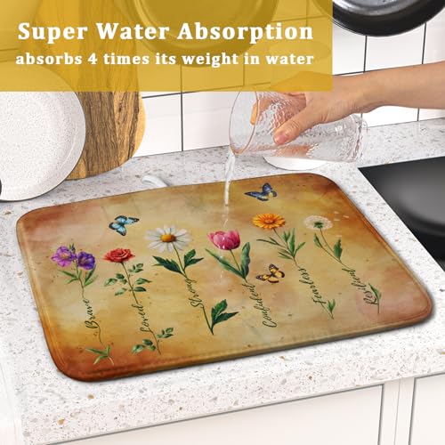 Inspirational Words Dish Drying Mat (Vintage Floral 0317 / 18" x 16")