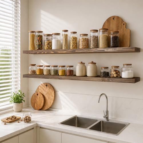 72 Inch Floating Shelves Set of 2 (Black Walnut / 72'' x 8''x 2''(set of 2）)