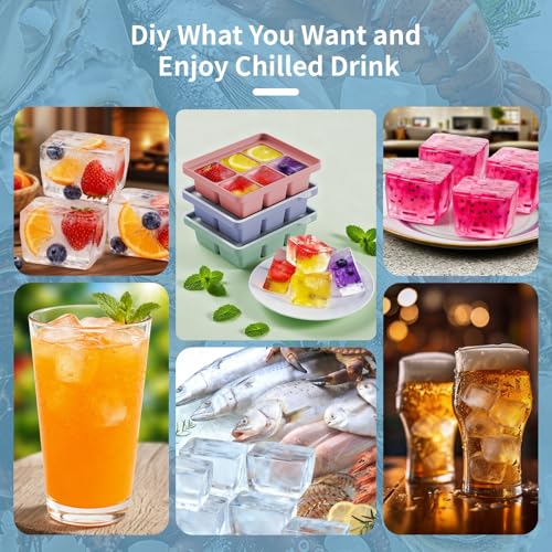 Large Silicone Ice Cube Tray Set of 3 (Green+Pink+Purple)