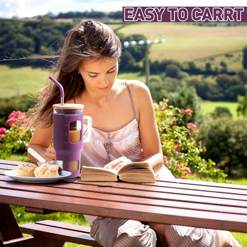 Glass Tumbler with Straw & Lid (Dark Purple / 32 Ounces)