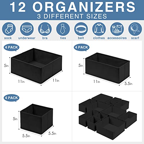 Drawer Organizer Clothes 12 Pack (12 Pack / Black)