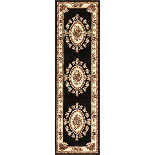 Pastoral Medallion Black French European Formal Traditional 2x7 (2'3" x 7'3" (Rectangular) / Black)
