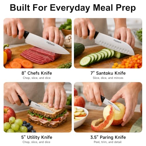 15 Piece Kitchen Knife Set with Block & Built (Natural Wood-Colored & Black)