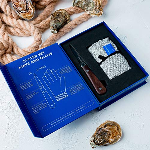 Professional Oyster Shucking Knife and Gloves Set in Gift Box (Size L)