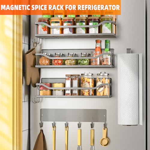 5 Pack Multifunctional Magnetic Shelves for Refrigerator Spice Rack & Washing Machine Organize (Flat style, Gray)