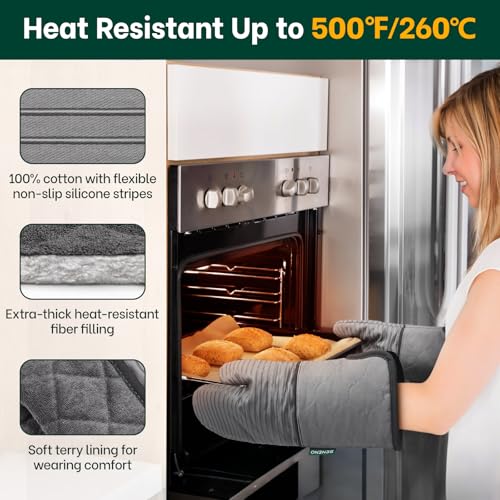 Heat Resistant 500°F Kitchen Oven Mitts 2 (Gray)