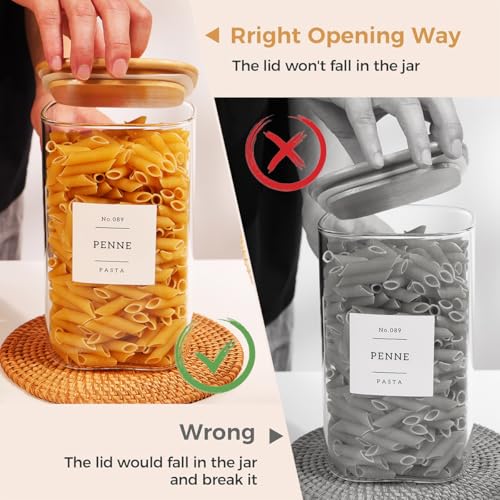 2 Pack large Square Glass Flour and Sugar Containers with 132 Kitchen Pantry Labels