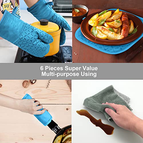 Oven Mitts and Pot Holders 6pcs Set (Sky Blue)