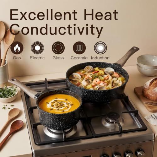 22 Piece Ceramic Cookware Set with Utensils (Black)