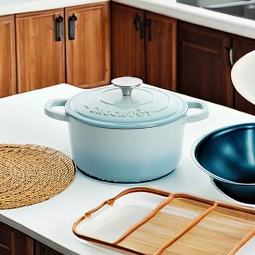 Artisan Round Enameled Cast Iron Dutch Oven (Aqua Blue / 5-Quart)
