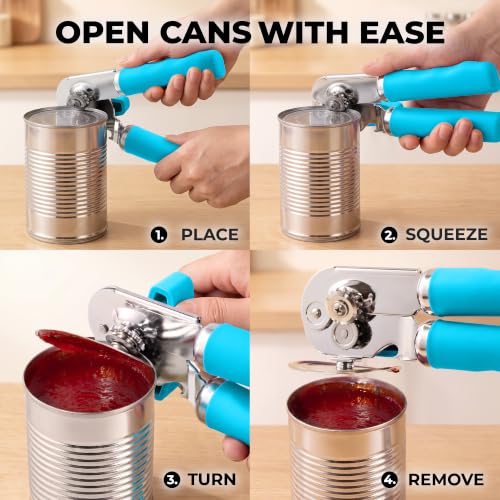 Stainless Steel Swing Open Manual Can Opener Comfortable Grip (Aqua / Swing Open)