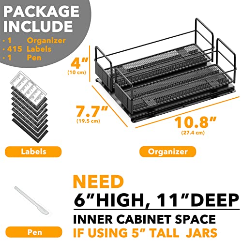 Pull Out Spice Rack Organizer for Cabinet (Two 3"W Drawers, 1-Tier)