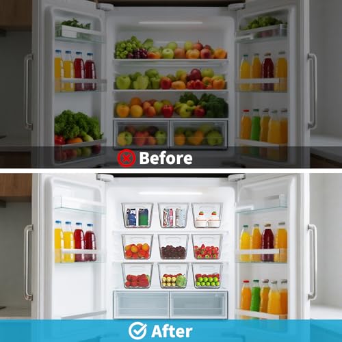 Clear Fridge Organizer with Handles & Lids (6 Pack / L with Handles & Lids (11.5"L x 7.5"W x 6"H))