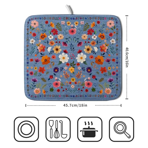 Lovely Flowers Dish Drying Mat (Wildflowers Blue / 18" x 16")
