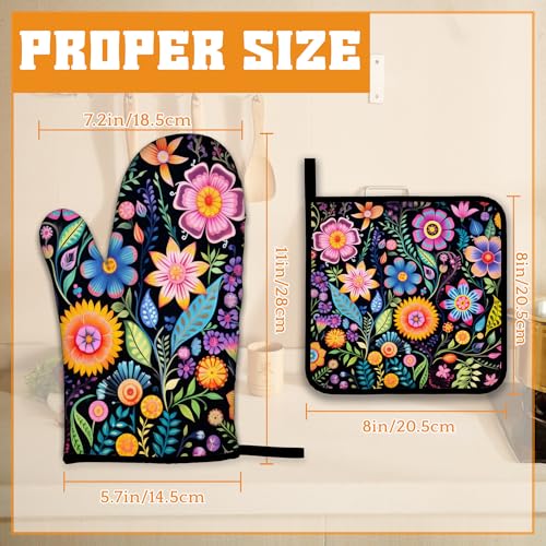 Vintage Hippie Flower Oven Mitts and Pot Holders (4 Count)
