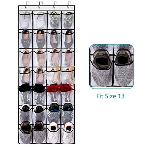 2 Pack 28 Pocket Over the Door Shoe Organizer (White-2 pack of 28)