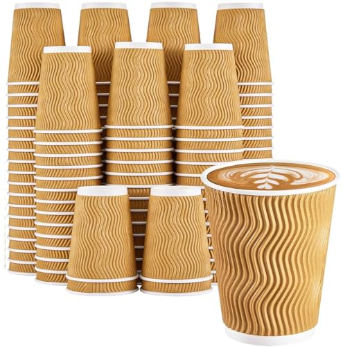 120 Pack 10 oz Insulated Disposable Paper Coffee Cups Champagne (Champagne / 10 oz)