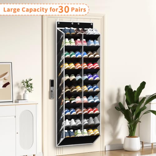 20 30 Pairs Over the Door Shoe Organizer (Black-1 Pack of 20 Pockets)