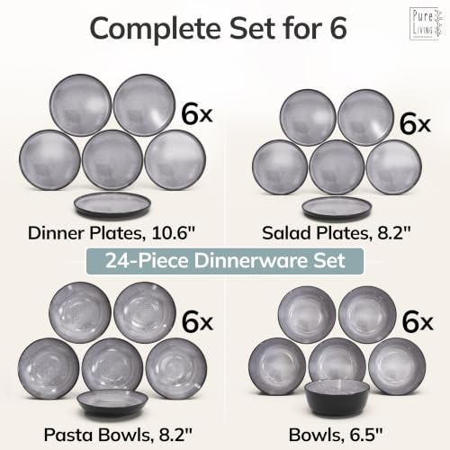 24 Piece Stoneware Dinnerware Set for 6 (Dark / Dark Gray / Set for 6 (24pcs))