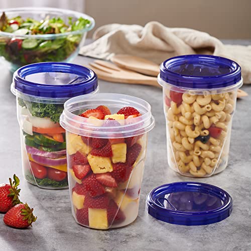 6 Pack Twist Cap Food Storage Containers with Blue Screw on Lid (32 OUNCE)