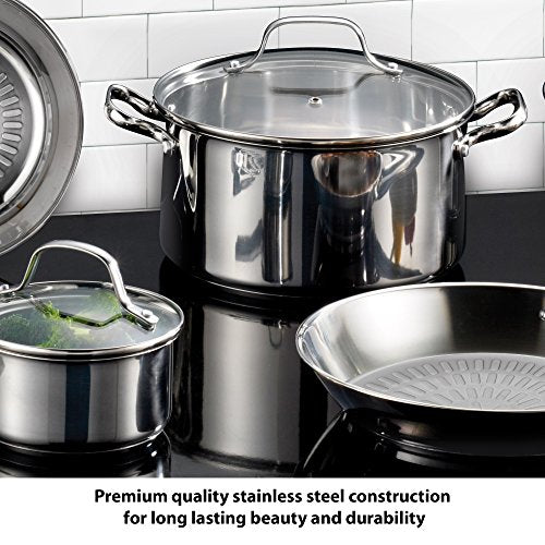 Performa Stainless Steel Cookware Set 12 Piece Induction Oven Broiler Safe 500F Pots and Pans (Stainless Steel Handle)