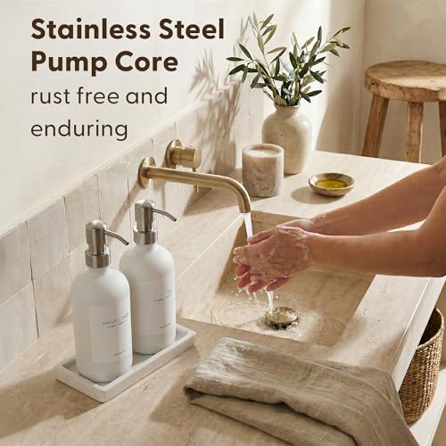 Bathroom Soap Dispenser Set (White Bottles Silver Pumps)