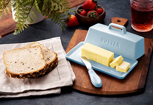 Ceramic Butter Dish Set with Lid and Knife (Turquoise)