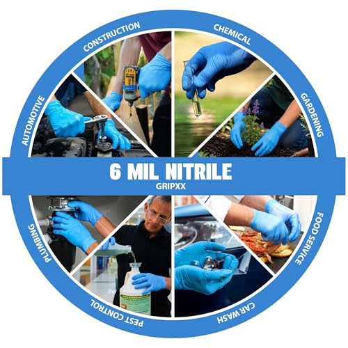 Heavy Duty 6 Mil Blue Nitrile Gloves Disposable Latex & Powder Free (100 Count / XX-Large)