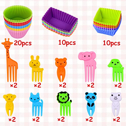 60 Pcs Silicone Lunch Box Dividers with Animal Food Picks (‎Multicolor-60pcs)