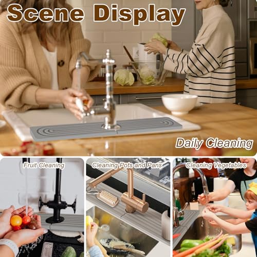 Faucet Mat for Kitchen Sink (Square Grey / 23.6x3.9in)