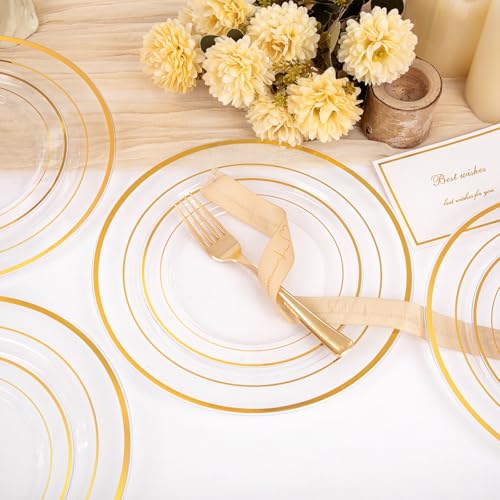 200 Pcs Clear Gold Plastic Plates (Clear Gold / 200 Pcs)