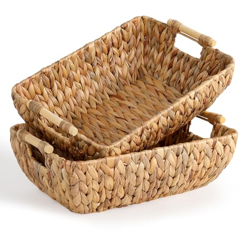 Water Hyacinth Storage Baskets with Wooden Handles