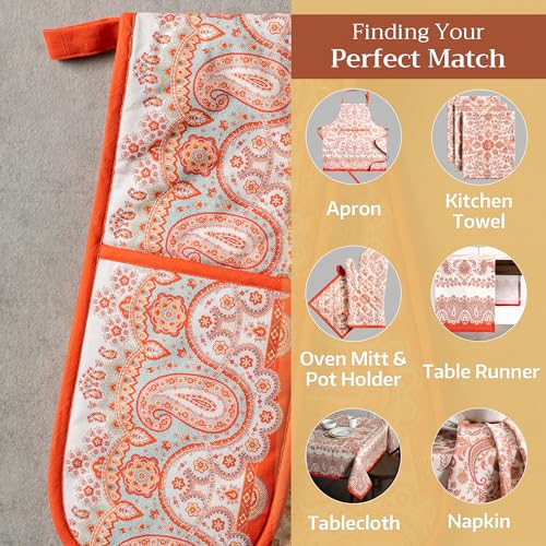 Double Oven Mitts 100% Cotton Double Oven Glove (059 - Cachemire / 7" x 35" (Double Oven Mitt))