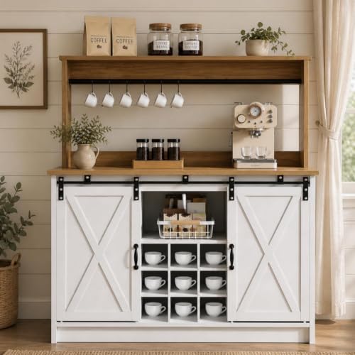 47" Farmhouse Coffee Bar Cabinet with Storage Hutch (47Inch / White)